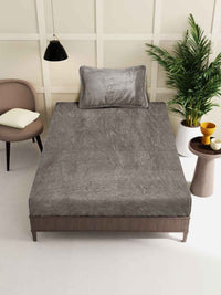 KLOTTHE Brown Woollen 300TC Single Bedsheet With Pillow Cover