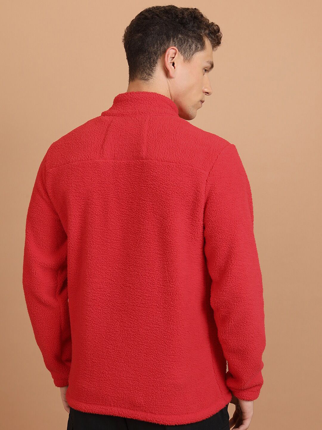HIGHLANDER Red Mock Collar Front-Open Sweatshirt