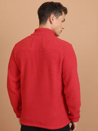HIGHLANDER Red Mock Collar Front-Open Sweatshirt