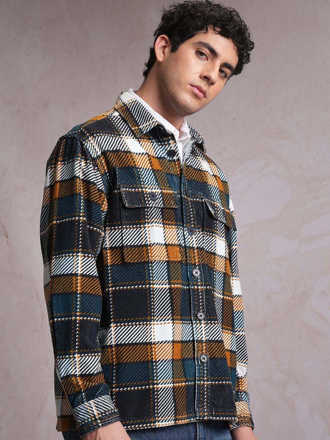 LOCOMOTIVE Corduroy Checked Utility Pocket Overshirt