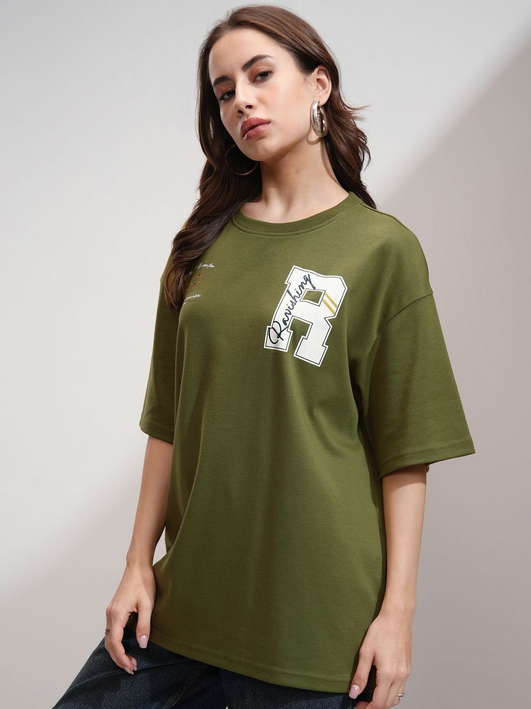 Street By Tokyo Talkies Women Typography Printed Round Neck Cotton Oversized T-Shirt