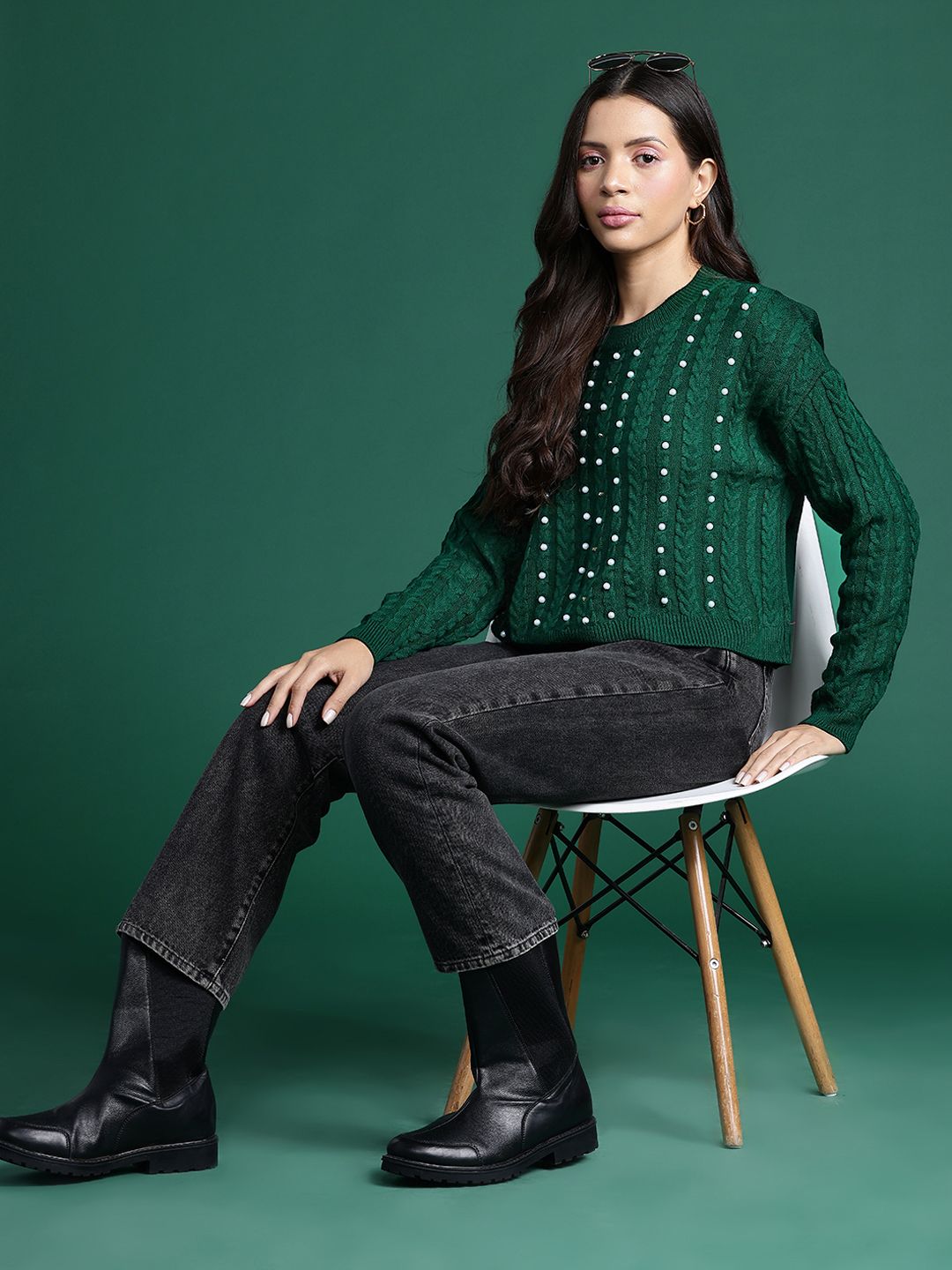 DressBerry Cable Knit Pullover with Embellished Detail