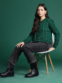 DressBerry Cable Knit Pullover with Embellished Detail