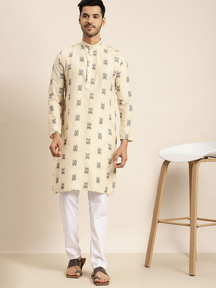 Anug by SOJANYA Men Cream-Coloured & Grey Woven Design Kurta