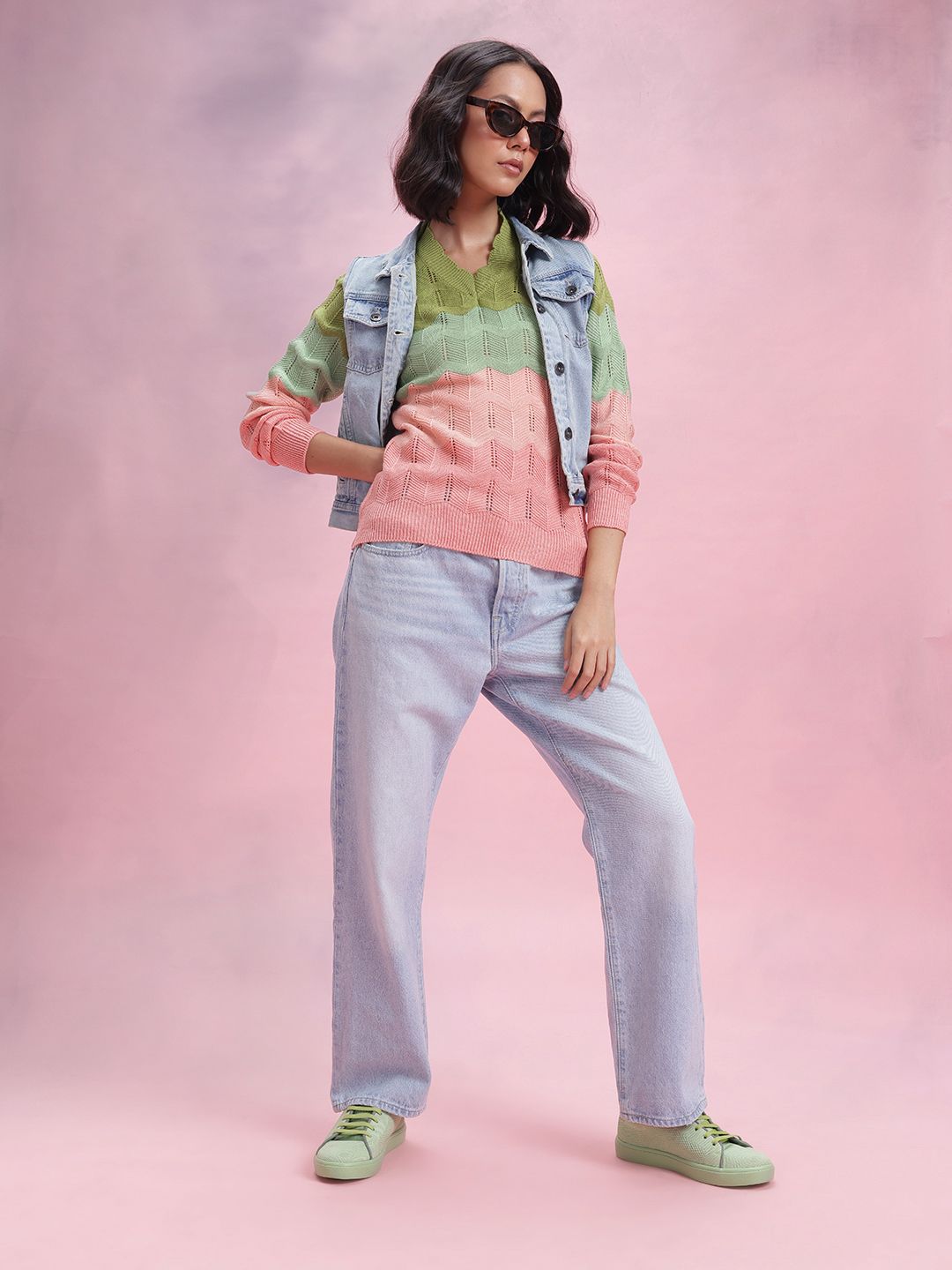 DressBerry Open Knit Striped Pullover
