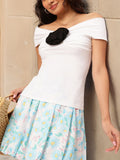 DressBerry Off-Shoulder Applique Ruched Fitted Top