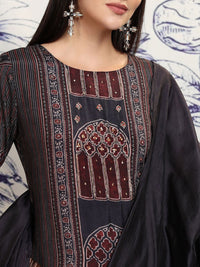 Vishudh Blue Ethnic Motifs Printed Regular Sequinned Straight Kurta Set