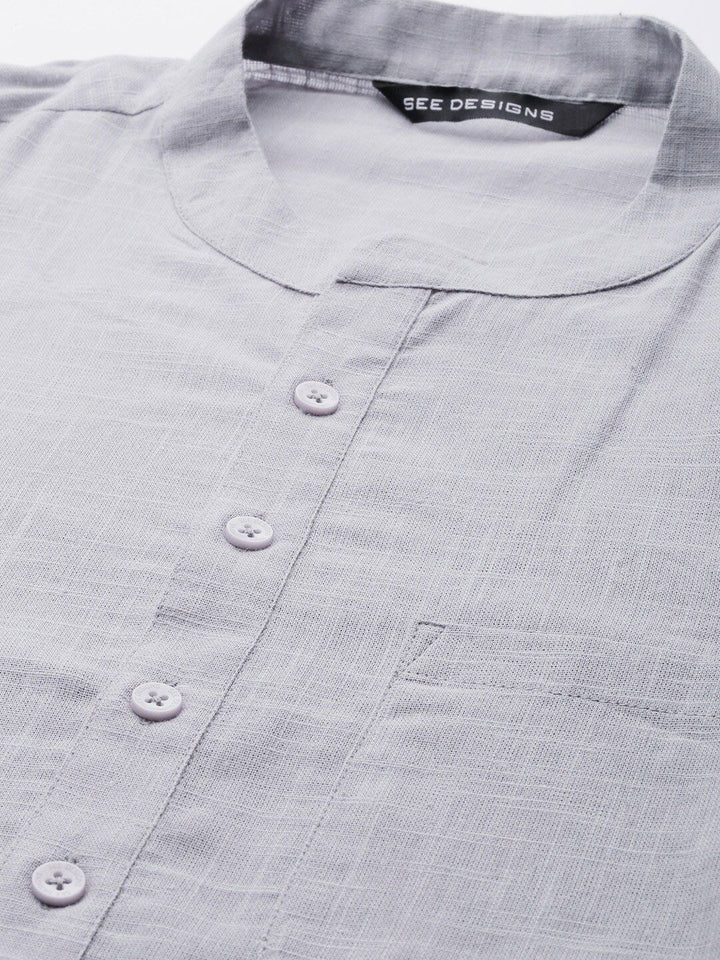 See Designs Men Cotton Grey Straight Kurta With Slub Effect