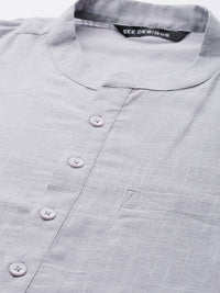 See Designs Men Cotton Grey Straight Kurta With Slub Effect