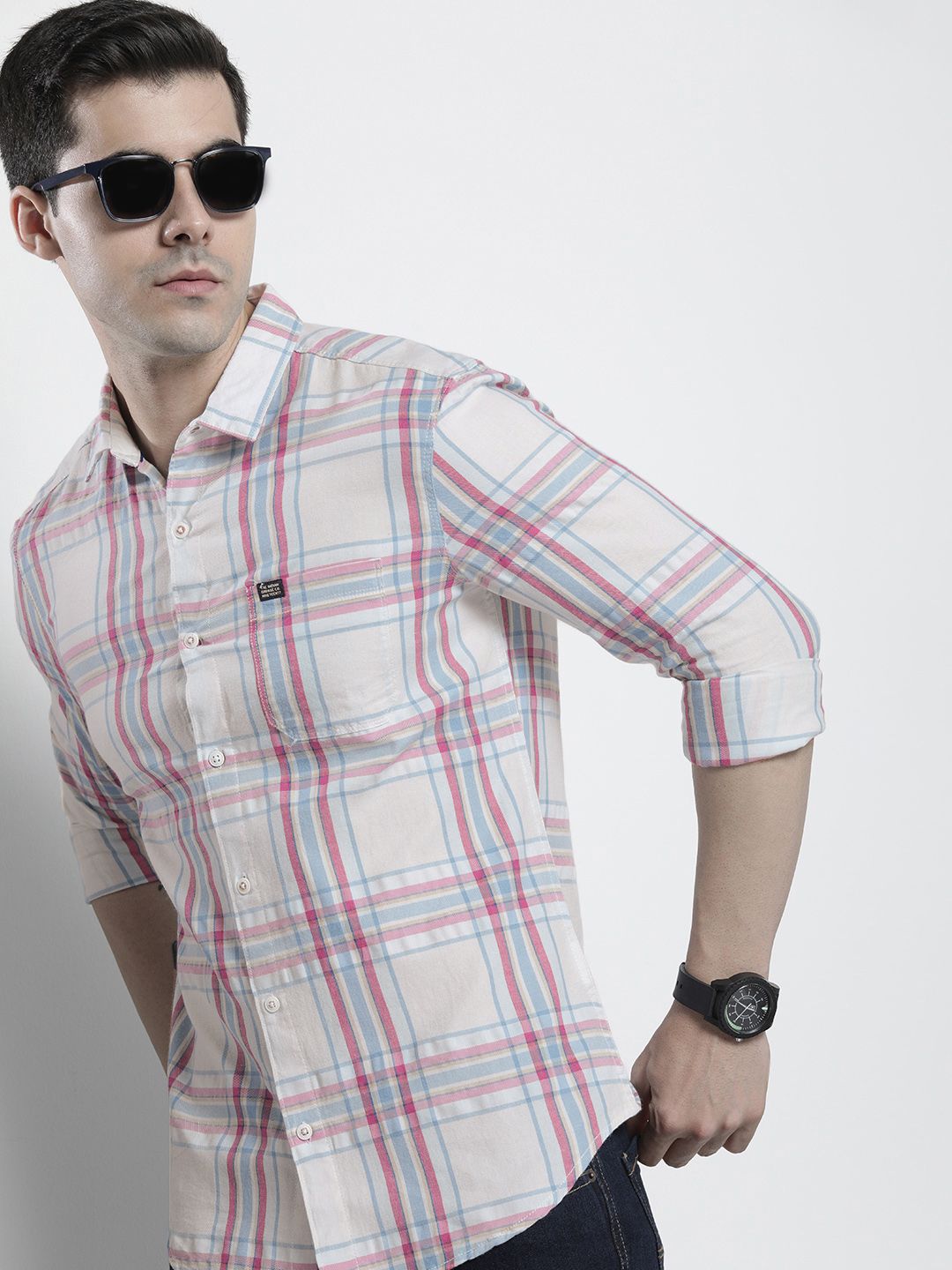 The Indian Garage Co Men Tartan Checked Cotton Casual Shirt
