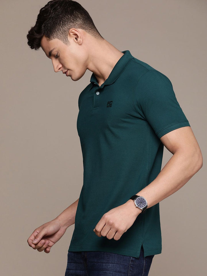 French Connection Polo Collar Knitted Pure Cotton T-shirt With Minimal Brand Logo Print