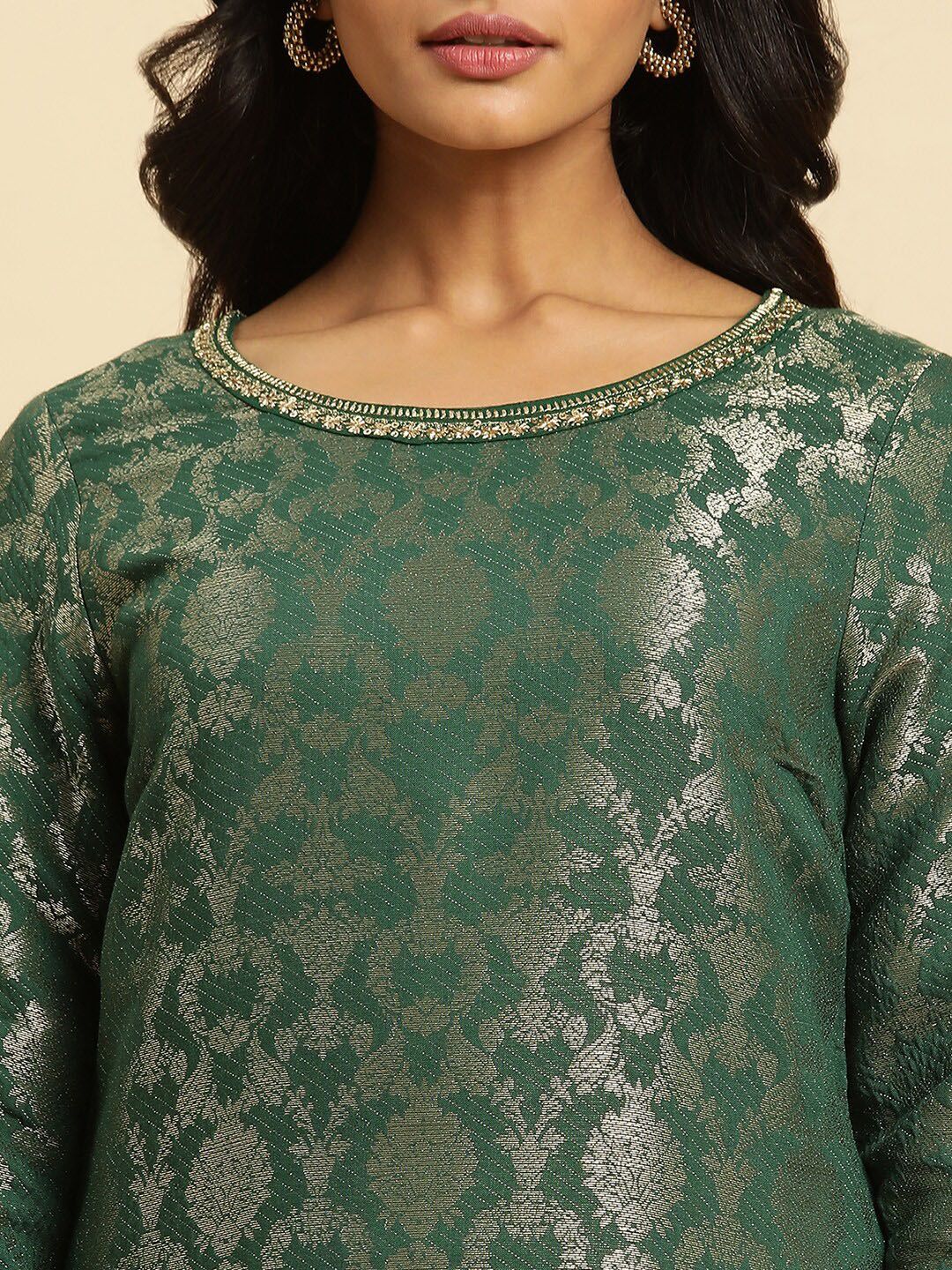 W Women Floral Woven Designed Straight Kurta