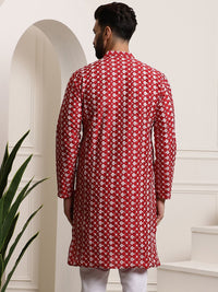 SOJANYA Men Maroon & White Ethnic Motifs Embroidered Kurta