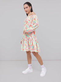 DressBerry Tropical Glam Printed Smocked Off-Shoulder A-line Dress