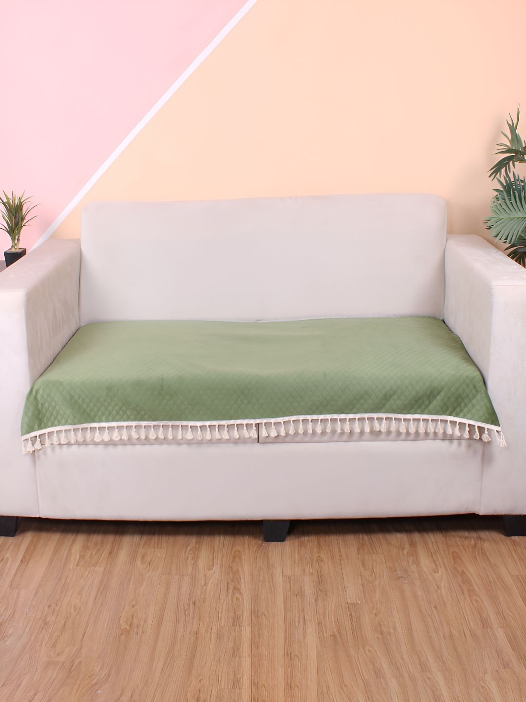 STITCHNEST Olive Green & Beige Self Design 1 Seater Sofa Cover