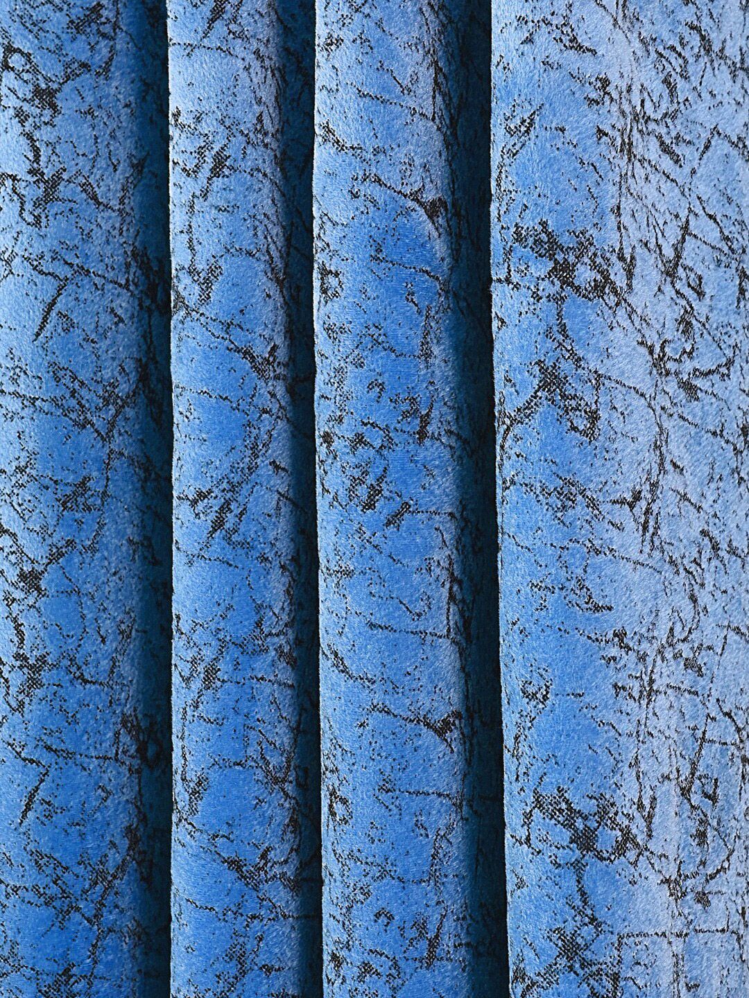 Cortina Blue & Black 2 Pieces Printed Room Darkening Velvet Long Door Curtains