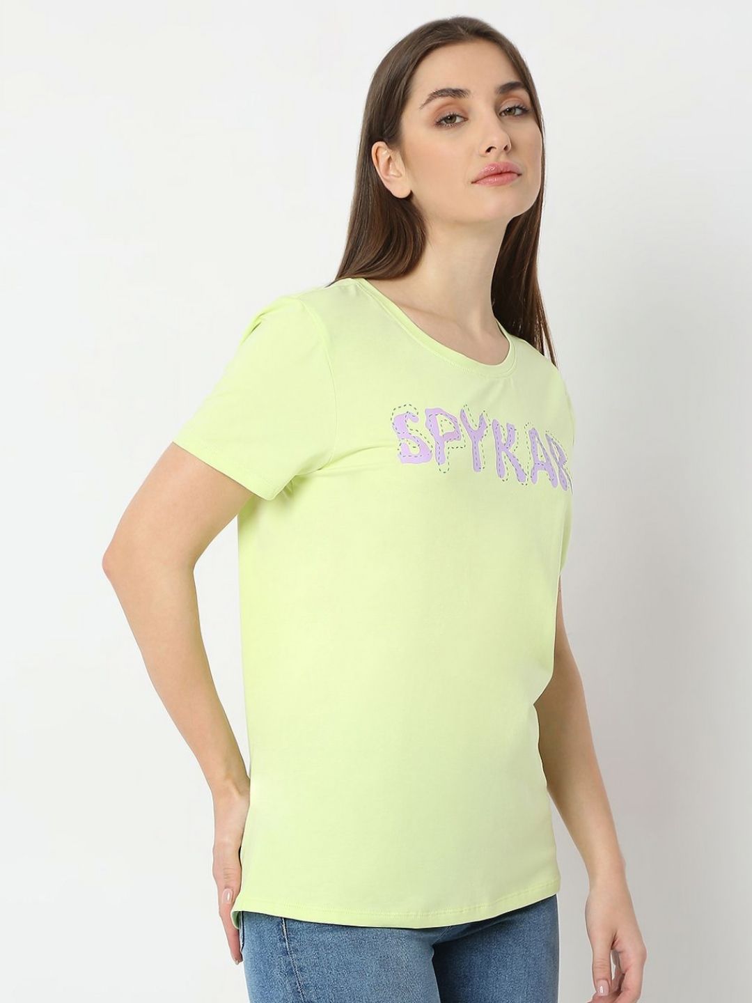 SPYKAR Women Typography Printed Round Neck Cotton T-shirt