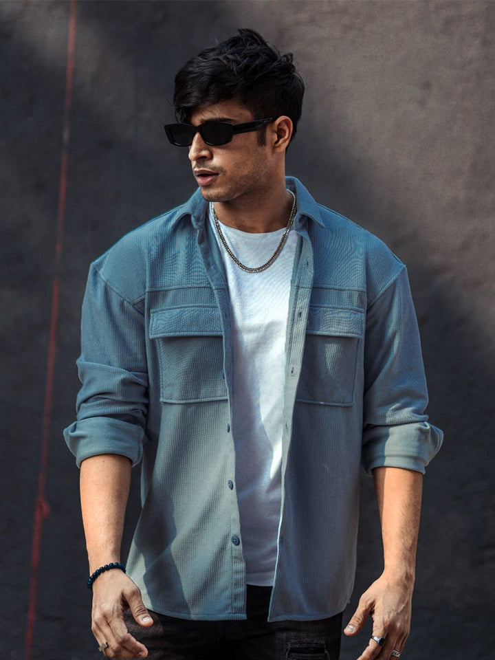 Powerlook Blue India Slim Oversized Drop-Shoulder Shirt