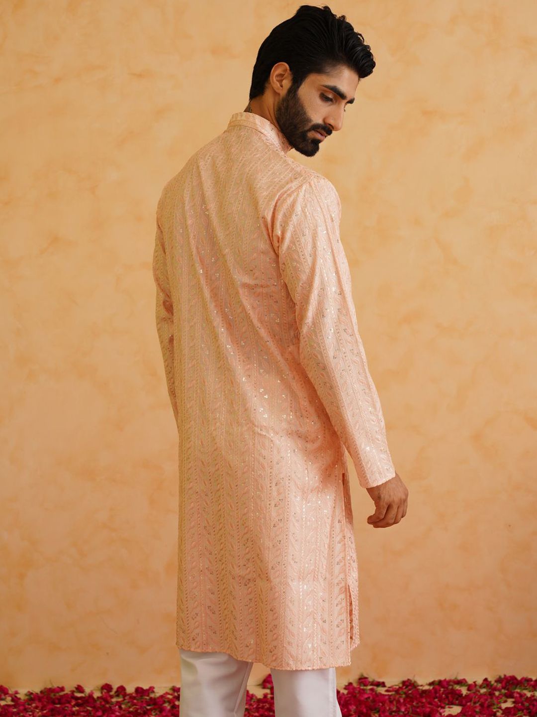 SOJANYA LUXE Ethnic Motifs Embroidered Mandarin Collar Sequined Straight Kurta