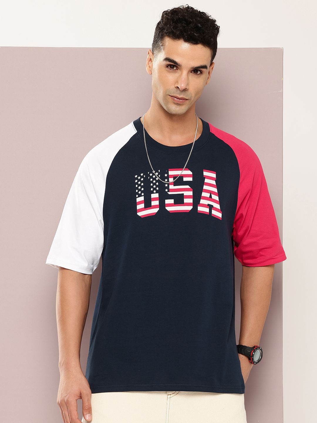 DILLINGER Men Typography Colourblocked Oversized Pure Cotton T-shirt