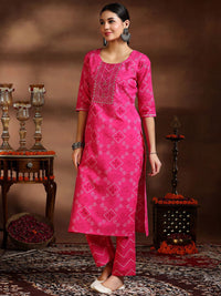 Libas Women Bandhani Dyed Round Neck Kurta with Trousers & Dupatta