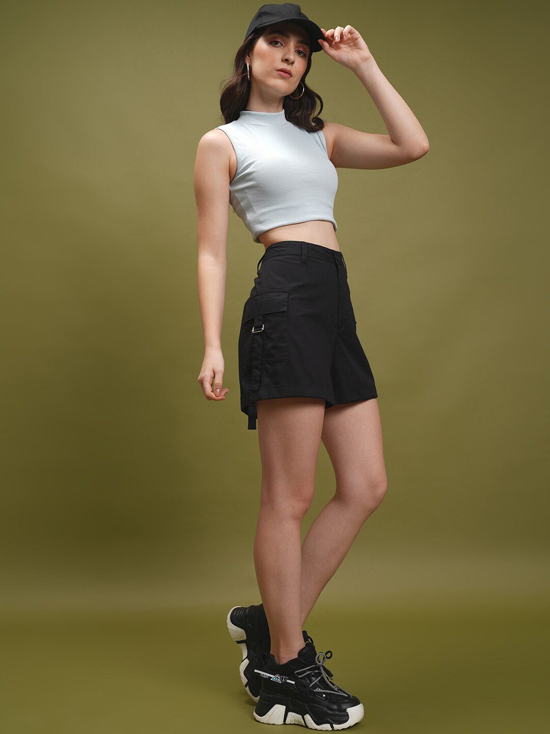 Tokyo Talkies Women Black Mid Rise Cotton Shorts