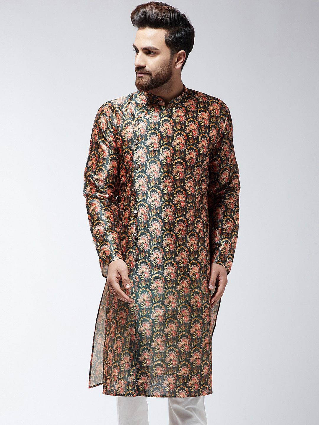 SOJANYA Lelaki Black & Red Printed Straight Kurta