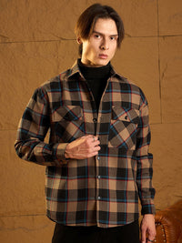 DENNISON Men Double Pocket Drop Shoulder Oversized Cotton Checked Shacket