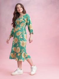 DressBerry Floral Print Puff Sleeve Fit & Flare Dress
