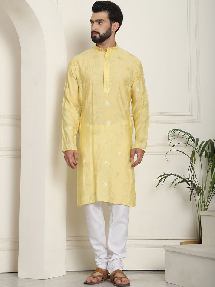 SOJANYA Kurta Lurus Sutera Kapas Sulam Geometrik Dengan Churidar
