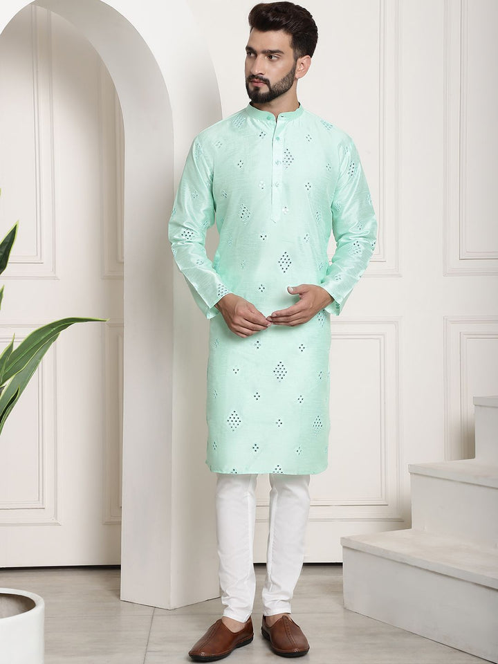 SOJANYA Geometric Embroidered Regular Mirror Work Kurta With Churidar