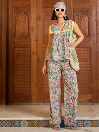 Pink Paprika by SASSAFRAS Floral Printed V Neck Peplum Top With Trousers Co-Ords