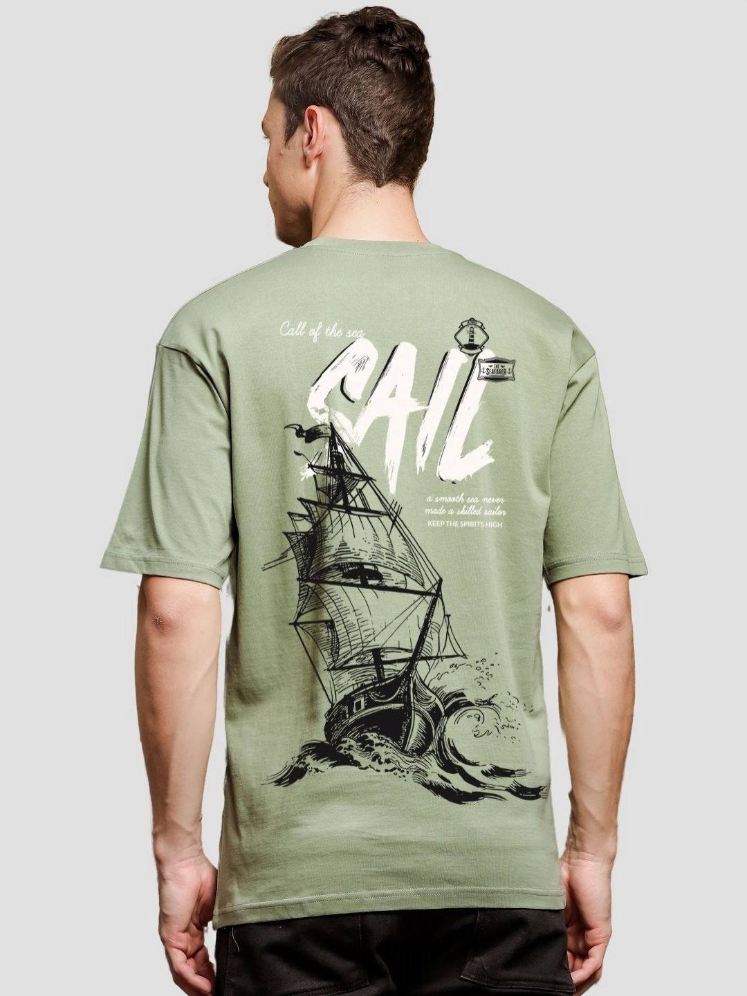 ADRO Lelaki Grafik Bercetak T-Shirt Bersaiz Besar Kapas Leher Bulat