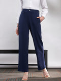 SASSAFRAS Women Navy Blue Straight Fit High-Rise Pleated Bootcut Trousers