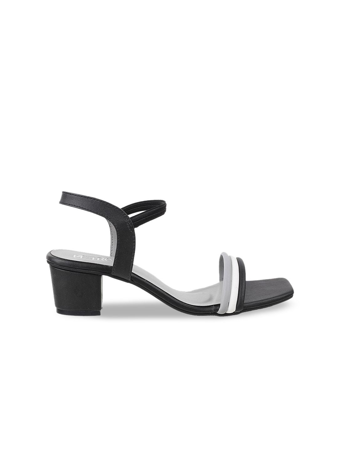 Metro Black & Grey Colourblocked Block Heels