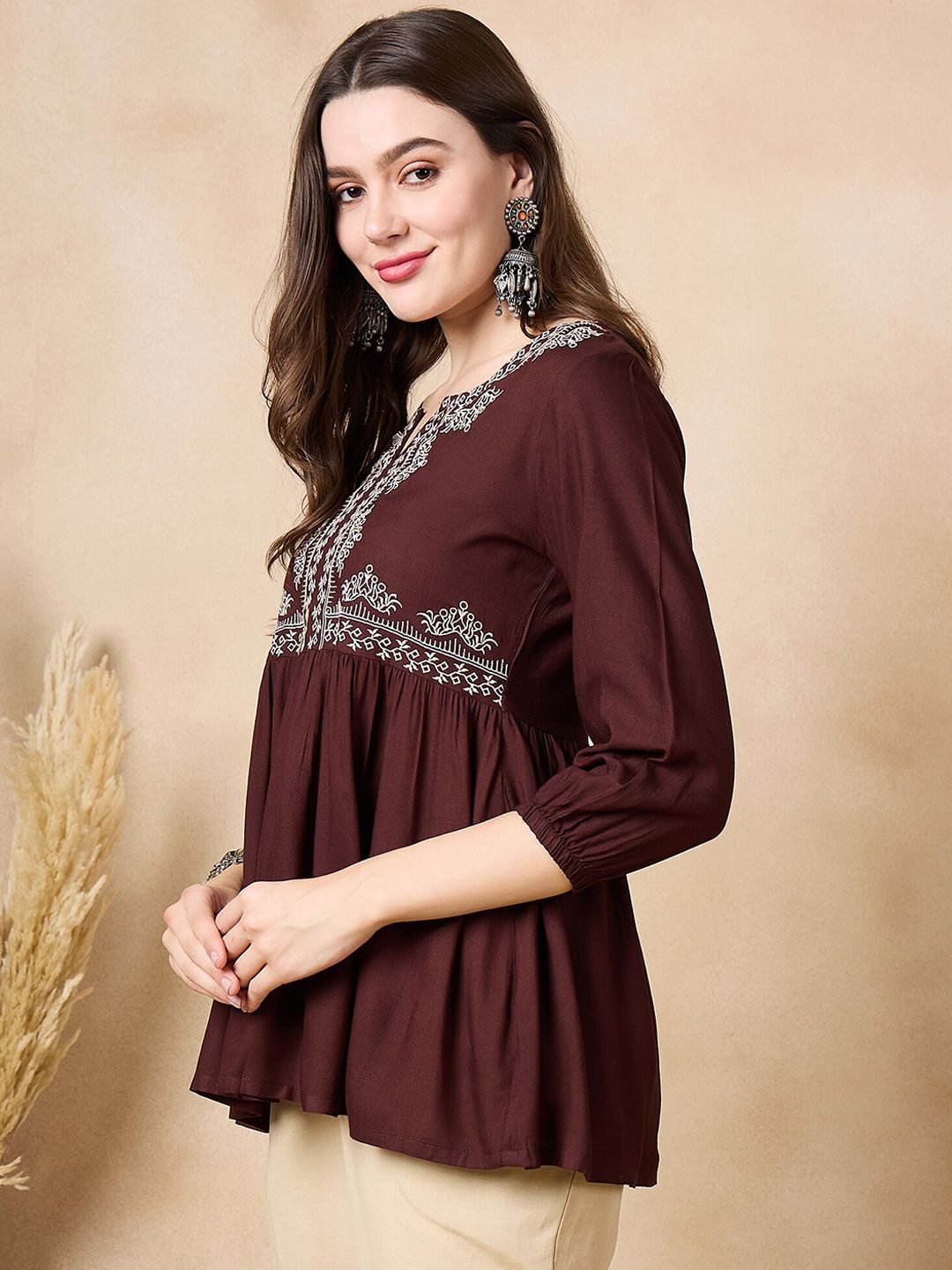 Anouk Women Floral Embroidered Flared Sleeves Thread Work Kurta