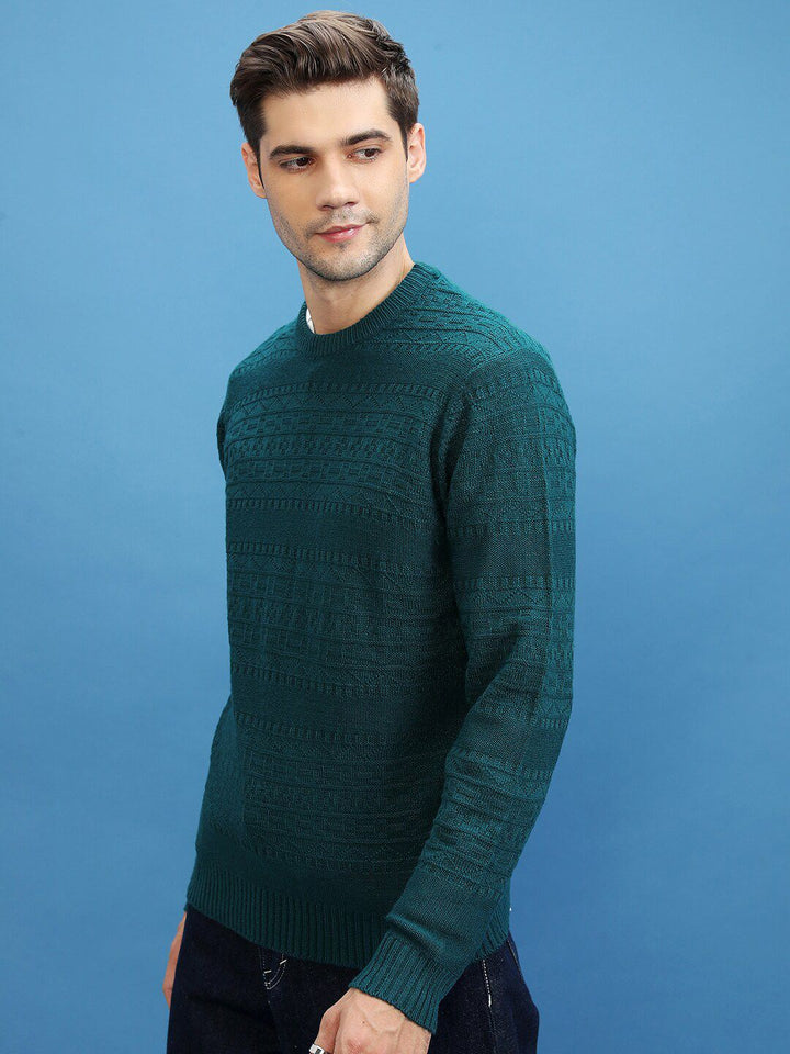 HIGHLANDER Self Design Open Knit Acrylic Pullover Sweater