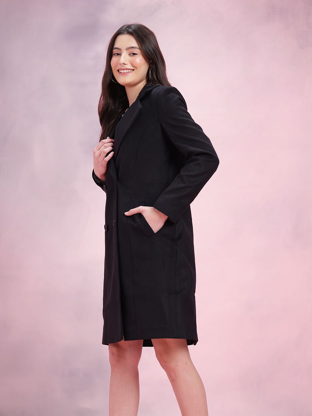 DressBerry Notched Lapel Collar Double-Breasted Regular Fit Overcoat