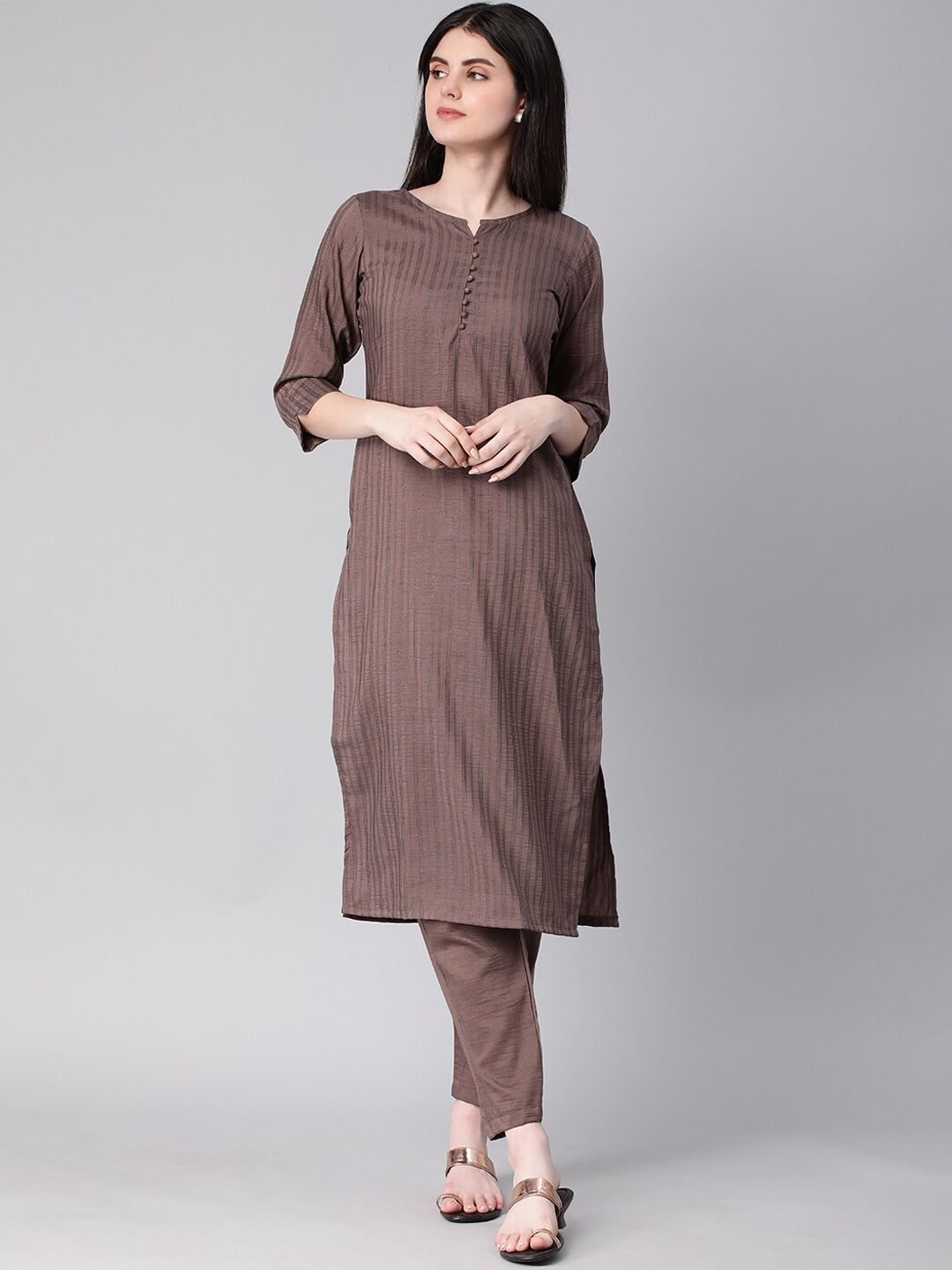 KALINI Striped Straight Kurta with Trousers