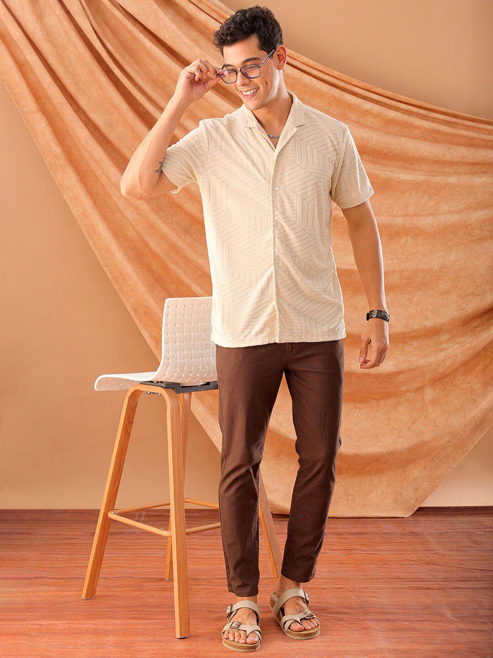 The Indian Garage Co Men Slim Fit Textured Terry Knit Resortwear Shirt