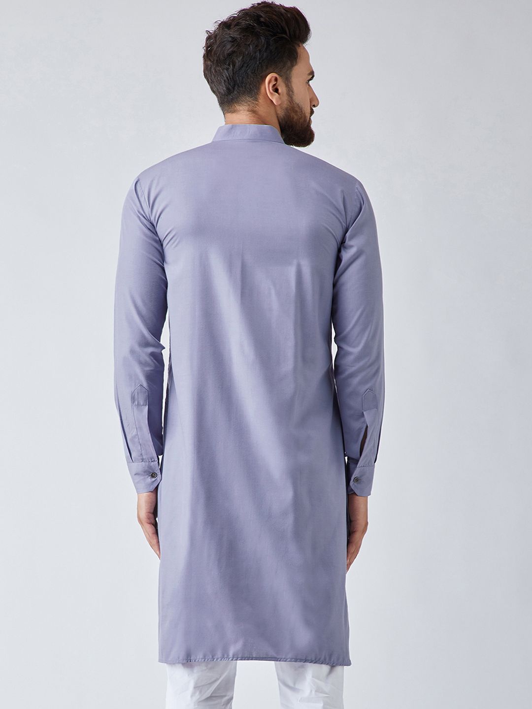 SOJANYA Men Lavender Solid Straight Kurta