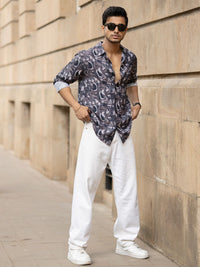 Powerlook Men Spread Collar Abstract Printed Cotton Casual Shirt