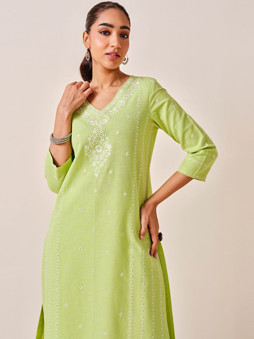 Global Desi Ethnic Motifs Embroidered Straight Kurta
