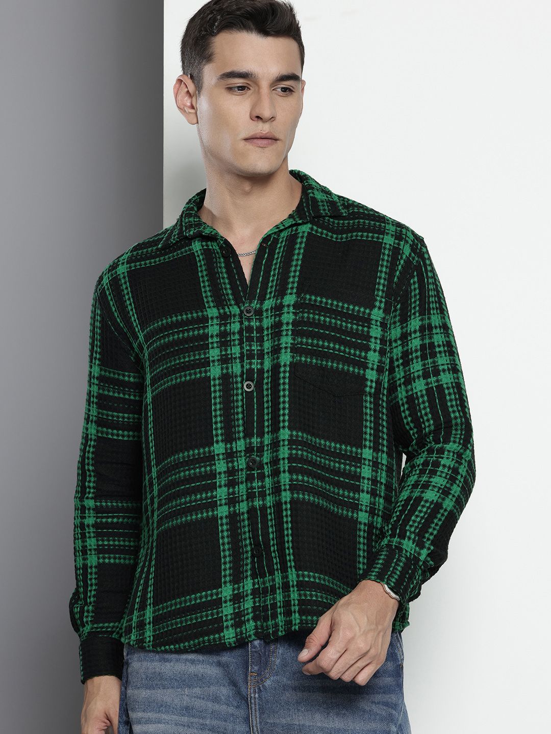 The Indian Garage Co. Relaxed Fit Opaque Checked Textured Casual Shirt