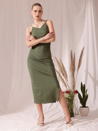 STREET 9 Shoulder Strap V Neck Sheath Midi Dress
