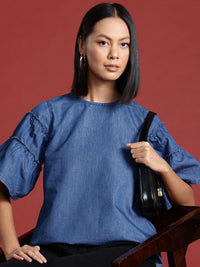 all about you Flared Tiered Sleeves Chambray Top