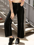STREET 9 Women Black Relaxed Straight Leg Loose Fit High-Rise Pure Cotton Trousers