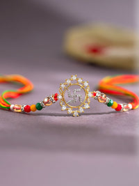 Voylla Radiant Swastika American Diamond Studded & Beaded Thread Rakhi