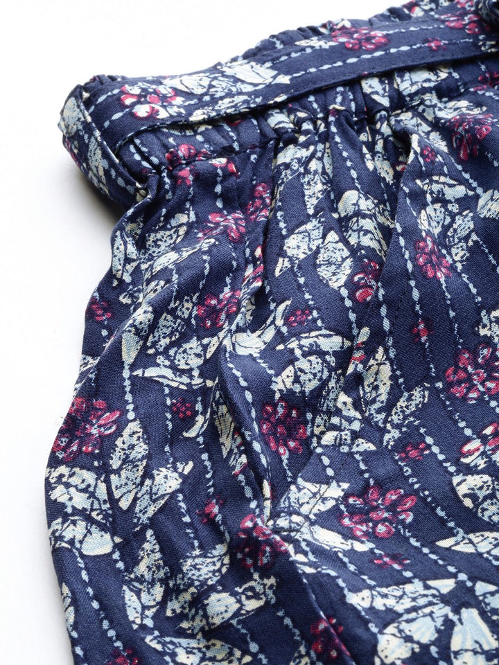 DressBerry Women Blue & Pink Printed Regular Fit Sustainable ECOVERO Regular Shorts