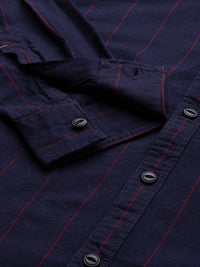The Indian Garage Co Men Navy Blue Pinstripes Casual Shirt